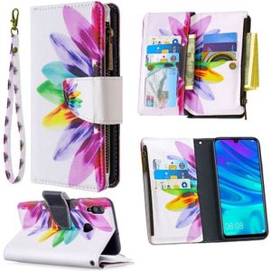 For Huawei P Smart (2019) Colored Drawing Pattern Zipper Horizontal Flip Leather Case with Holder & Card Slots & Wallet(Sun Flower)