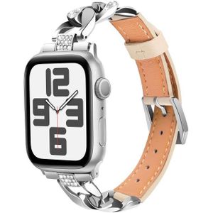 Voor Apple Watch Series 5 44 mm strass denim ketting lederen horlogeband