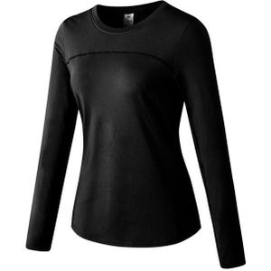 Herfst en winter plus fluwelen sneldrogend stretch yoga met lange mouwen shirt voor dames (kleur: zwart Maat: L)
