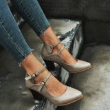 Damesschoenen Plus Size Double Buckle HeelS  Maat:42(Grijs)