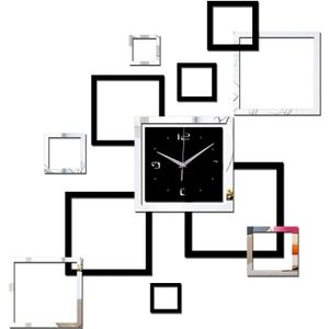 Living Room Wall Clock Creative Clock Acrylic DIY Mirror Wall Stickers Decorative Black Silver Square DIY Clock