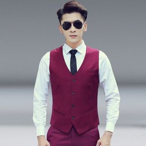 Men Vest Slim Korean Work Clothes Suit Vest Groomsmen Professional Wear Men Vest  Size: L(Wine red)