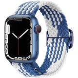 Gesp nylon gevlochten horlogeband voor Apple Watch Ultra 49 mm / serie 8 & 7 45 mm / SE 2 & 6 & SE & 5 & 4 44 mm / 3 & 2 & 1 42 mm (blauw wit)