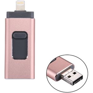 RQW-01B 3 in 1 USB 2.0 & 8 Pin & Micro USB 128GB Flash Drive  for iPhone & iPad & iPod & Most Android Smartphones & PC Computer(Rose Gold)