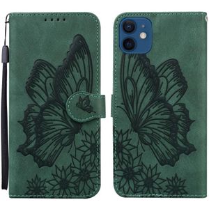 Retro Skin Feel Butterflies Embossing Horizontal Flip Leather Case with Holder & Card Slots & Wallet For iPhone 12 / 12 Pro(Green)