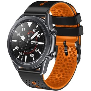 Voor Samsung Galaxy Watch3 45 mm 22 mm geperforeerde tweekleurige siliconen horlogeband (zwart + oranje)