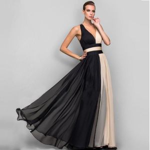V-hals Open Back Contrast Party Dress (Kleur: Zwart Roze Maat:S)