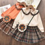 Plaid Top + Pleated Half-length Princess Skirt Two-piece Suit (Color:Orange Size:100)