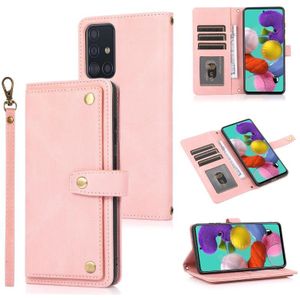 Voor Samsung Galaxy A51 4G PU + TPU horizontale flip lederen hoesje met houder en kaartsleuf & portemonnee en lanyard (roze)