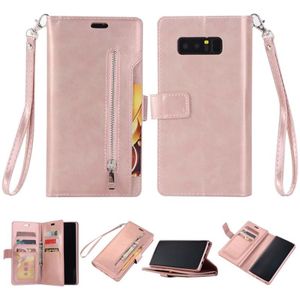 For Samsung Galaxy Note8 Multifunctional Zipper Horizontal Flip Leather Case with Holder & Wallet & 9 Card Slots & Lanyard(Rose Gold)