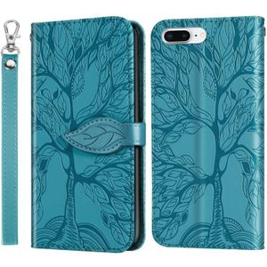 Life of Tree Embossing Pattern Horizontal Flip Leather Case with Holder & Card Slot & Wallet & Photo Frame & Lanyard For iPhone 8 Plus & 7 Plus(Lake Blue)