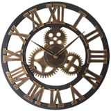 Retro Wooden Round Single-sided Gear Clock Rome Number Wall Clock  Diameter: 80cm(Gold)