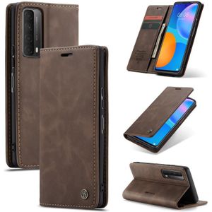 For Huawei P Smart 2021 CaseMe-013 Multifunctional Retro Frosted Horizontal Flip Leather Case with Card Slot & Holder & Wallet(Coffee)