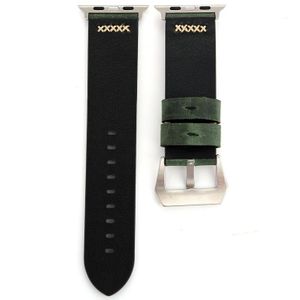For Apple Watch Series 3 & 2 & 1 38mm Retro XX Line Pattern Genuine Leather Wrist Watch Band (Green)