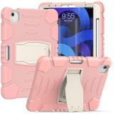 3-laags beschermingscherm Frame + PC + Siliconen Schokbestendig Combinatiecase met houder voor iPad Air 4 10.9 inch 2020 (Cherry Blossoms Pink)