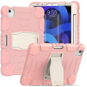 3-laags beschermingscherm Frame + PC + Siliconen Schokbestendig Combinatiecase met houder voor iPad Air 4 10.9 inch 2020 (Cherry Blossoms Pink)