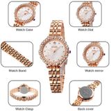 SKMEI 1799 Pearl Diamond Round Dial Stainless Steel Strap Quartz Watch for Ladies(Rose Gold and Purple Surface)