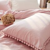 Princess Bedding Sets With Washed Ball Decorative Microfiber Fabric Cover Pillowcase  Size:Twin?One Pillowcase and One Quilt?(Lake Blue)