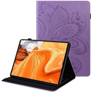 For Lenovo M10 Plus X606F Peacock Tail Embossing Pattern Horizontal Flip Leather Case with Holder & Card Slots & Wallet & Anti Skid Strip(Purple)