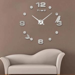Bedroom Home Office Decoration Frameless Large Size DIY 3D Mirror Surface Wall Stickers Quiet Clock  Size: 100*100cm(Silver)