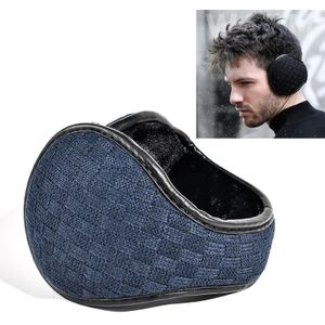 2 PCS DEZ01 Winter Men Checkered Pattern Plush Foldable Warm Earmuffs Ear Bag  Size: Free Size(Navy )