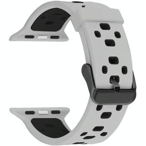 Vierkante gat tweekleurige siliconen gesp vervangende band horlogeband voor Apple Watch Series 7 & 6 & SE & 5 & 4 44mm / 3 & 2 & 1 42mm (wit + zwart)