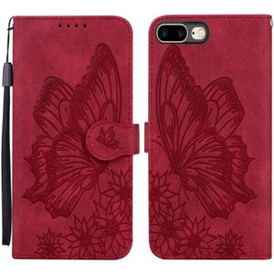 Retro Skin Feel Butterflies Embossing Horizontal Flip Leather Case with Holder & Card Slots & Wallet For iPhone 6 Plus / 6s Plus(Red)