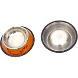 Stainless Steel Bowls  Anti-slip Colorful Paint Printed Pets Bowls  Bowl Diameter: 25.5 cm  Bowl Bottom Diameter: 32.5 cm(Orange)