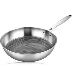 Household Honeycomb Stainless Steel Non-stick Frying Pan  Style:32cm Pot (without Lid)