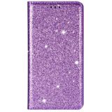 For iPhone X / XS Ultrathin Glitter Magnetic Horizontal Flip Leather Case with Holder & Card Slots(Purple)