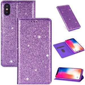 For iPhone X / XS Ultrathin Glitter Magnetic Horizontal Flip Leather Case with Holder & Card Slots(Purple)