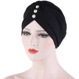 2 PCS Women Forehead Fold Pearl Decorative Hooded Cap Turban Hat  Size:One Size(Black)