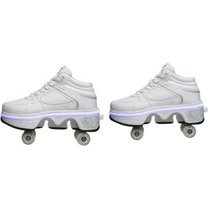 Twee-doel skate schoenen vervorming schoenen dubbele rij runen rolschaatsen schoenen  maat: 41 (high-top met licht (wit))
