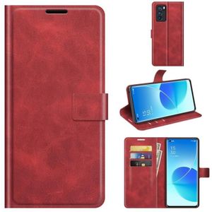 For OPPO Reno6 Pro 5G Retro Calf Pattern Buckle Horizontal Flip Leather Case with Holder & Card Slots & Wallet(Red)