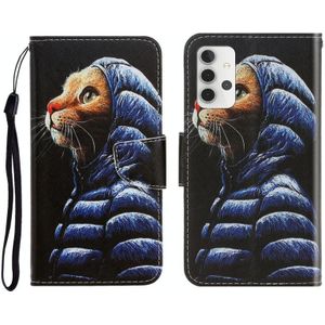 Voor Sansung Galaxy A32 5G 3D-gekleurde tekening horizontale flip lederen telefoonhoesje met houder & kaart slots & portemonnee (donsjack kat)