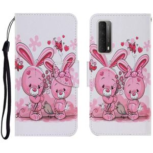 For Huawei P Smart 2021 / Y7a Coloured Drawing Pattern Horizontal Flip PU Leather Case with Holder & Card Slots & Wallet & Lanyard(Cute Rabbit)