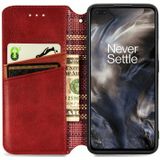For One Plus Nord Cubic Grid Pressed Horizontal Flip Magnetic PU Leather Case with Holder & Card Slots & Wallet(Red)