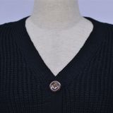 Fashion Cardigan Solid Color Knit Button Sweater (Color:Black Size:S)