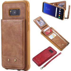For Galaxy S8+ Vertical Flip Shockproof Leather Protective Case with Short Rope  Support Card Slots & Bracket & Photo Holder & Wallet Function(Brown)