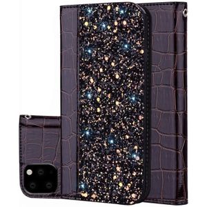 Krokodil textuur glitter poeder horizontale Flip lederen draagtas met kaartsleuven & houder voor iPhone 11 Pro Max (zwart)