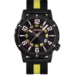 Skmei 9202 Watch Men Business Leisure Sports Calendar Real Leather Strap Watch(Yellow)