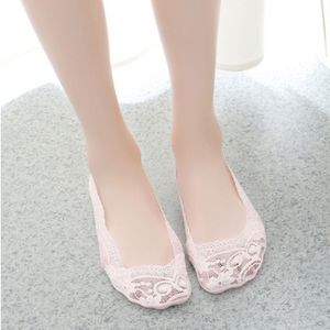 5 Pairs Summer women Silicon Lace Boat Socks Invisible Cotton Sole Non-slip Sock(pink)