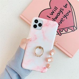 For iPhone 11  TPU Smooth Marble with Ring Metal Rhinestone Bracket Mobile Phone Protective Case(Snowflake Powder Q2)