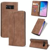 For Samsung Galaxy S8+ Skin-feel Calfskin Texture Magnetic Dual-Fold Horizontal Flip Leather Case with Holder & Card Slots & Wallet(Brown)