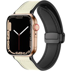 Magnetische opvouwbare siliconen lederen horlogeband voor Apple Watch Ultra 49 mm / serie 8 & 7 45 mm / SE 2 & 6 & SE & 5 & 4 44 mm / 3 & 2 & 1 42 mm (crèmewit)