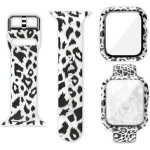 Silicone Printing Integrated Replacement Watch Case Watchband For Apple Watch Series 6 & SE & 5 & 4 44mm(White-haired Leopard)
