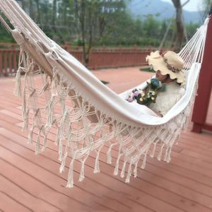 Tassel Hammock Double Canvas Hammock Outdoor Indoor Photography Props  Specification:200x150cm White