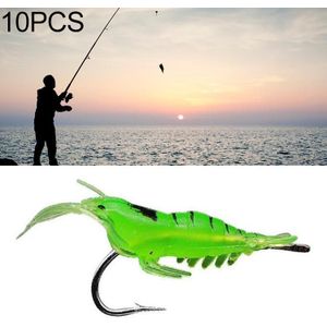 10 PCS 4cm Fishing Soft Artificial Shrimp Bait Lures Popper Poper Baits with Hook (Green)
