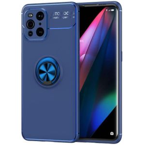 For OPPO Find X3 Metal Ring Holder 360 Degree Rotating TPU Case(Blue+Blue)