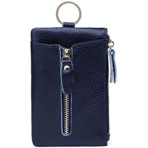 Men Leather Multifunctional Coin Purse Household Large-capacity Key Card Case(Navy Blue)